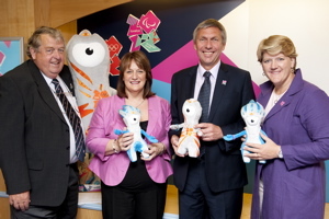 International Showjumping owner John Hales unveils the Olympic mascot range with Clare Balding