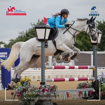 Lisa Jones strides out to win the Equissage Pulse Senior British Novice Championship at the British Showjumping National Championships